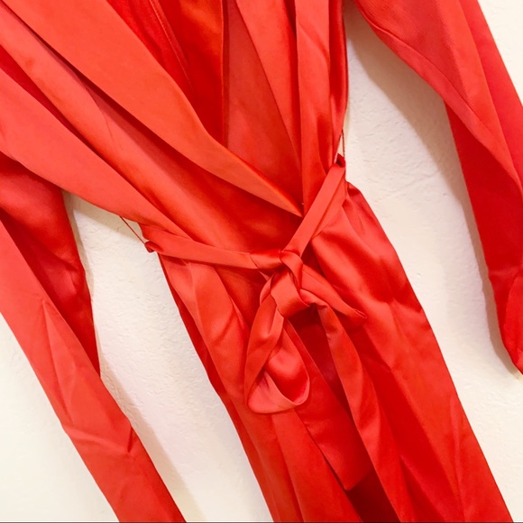 ASOS RED SATIN NOTCH COLLAR LONG BELTED BLAZER - Picture 7 of 7